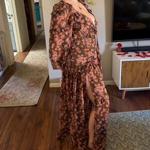 Floral Pink and Brown Dress